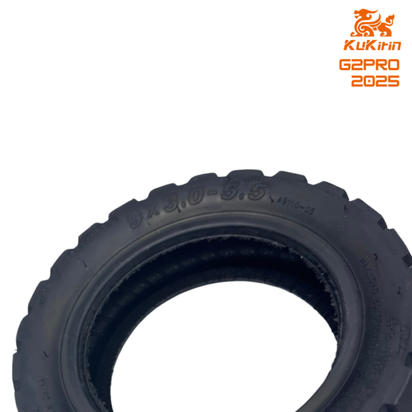 Close-up view of a KuKirin G2 Pro tire, size 9x3.0-5.5 inches, showcasing its durable tread pattern designed for enhanced grip and stability on various terrains."