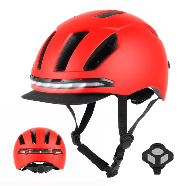 Red Smart helmet with Wireless Handlebar Remote Control