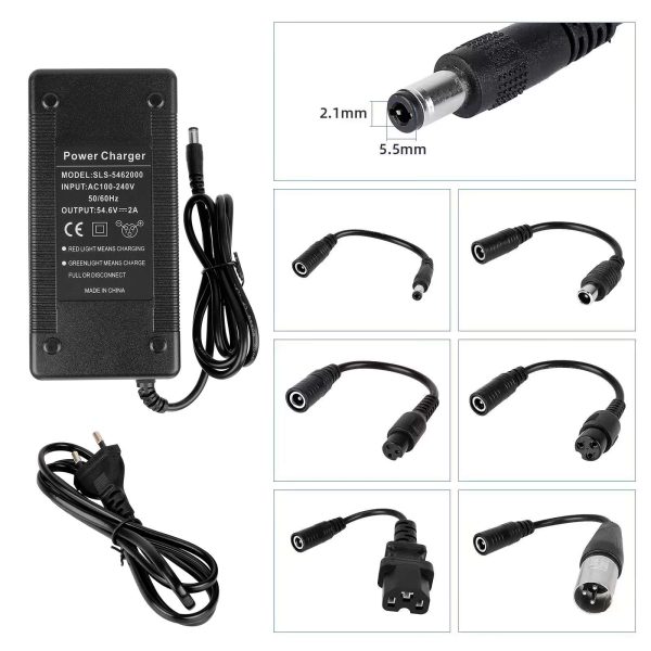 54.6V2A DC2.1 Charger with 6 pcs adapter cable（EU plug)