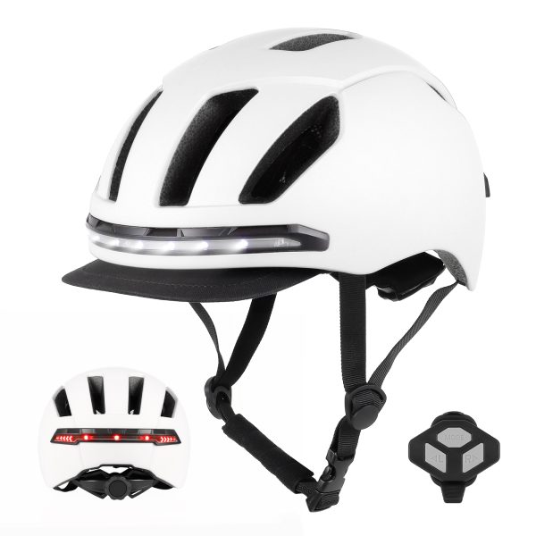 white Smart helmet with Wireless Handlebar Remote Control